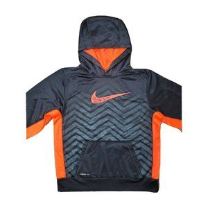 Nike Therma-Fit Boys Black/Neon Orange Hoodie Fleece Lined Youth SZ XL Pocket